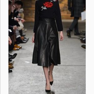 Billy Reid pleated black lambskin leather skirt 4